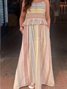 Sue Sartor Peplum Maxi Sundress | Nantucket “Nauti” Stripe